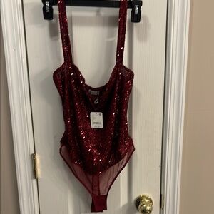 Free People Sequin red thong  Bodysuit size XS